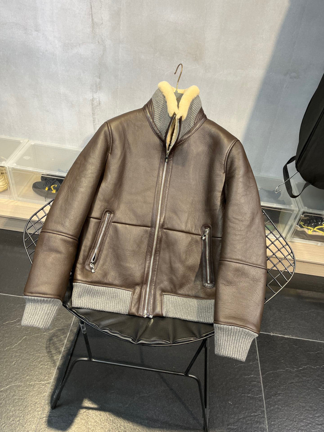 Brunello Cucinelli FW21 Leather And Fur Integrated Pilot Style Coat Leather Jacket Ngvp #6618