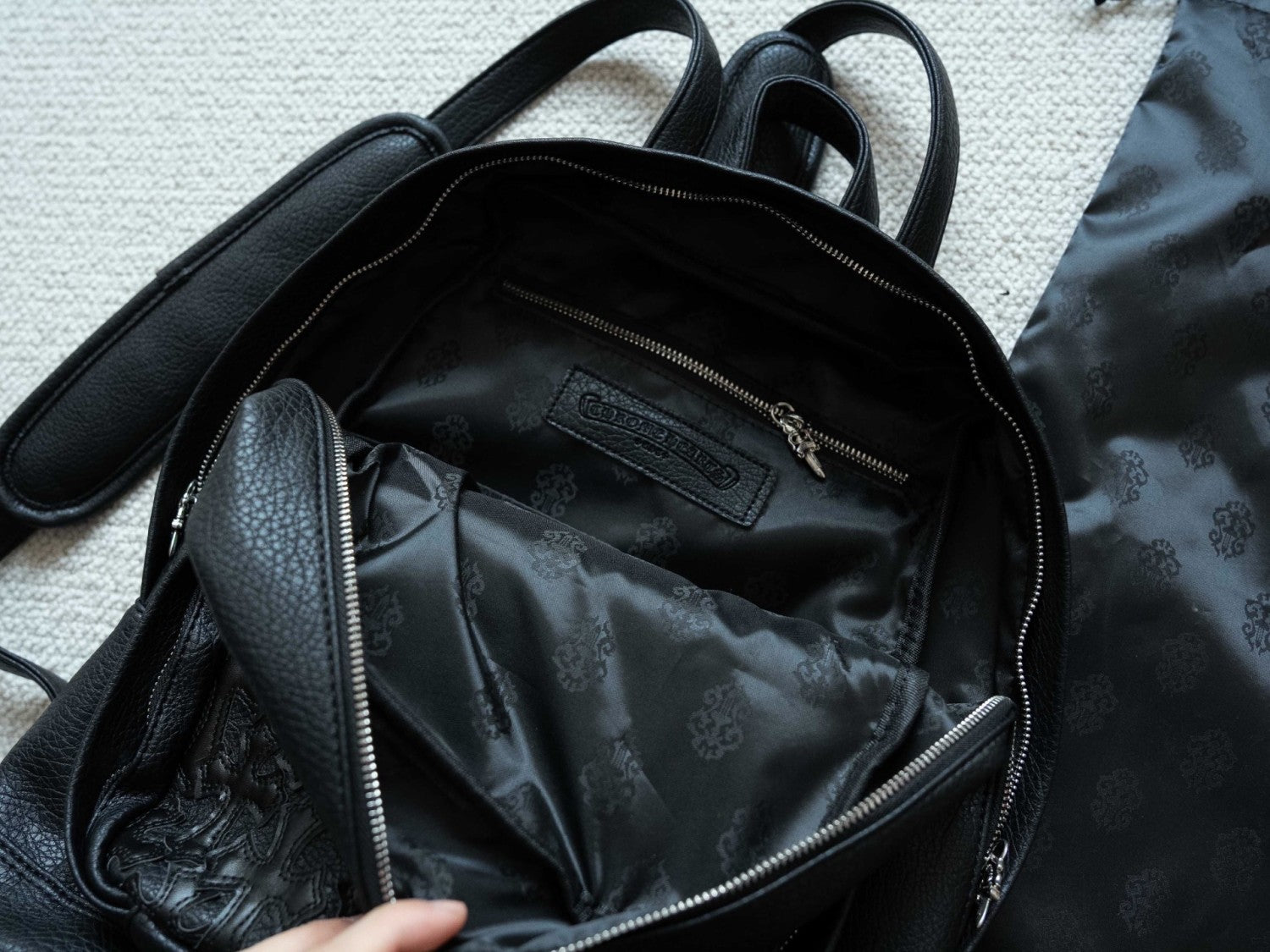 Chrome Hearts Solid Color Leather Zipper Leather Backpack Backpack #336982