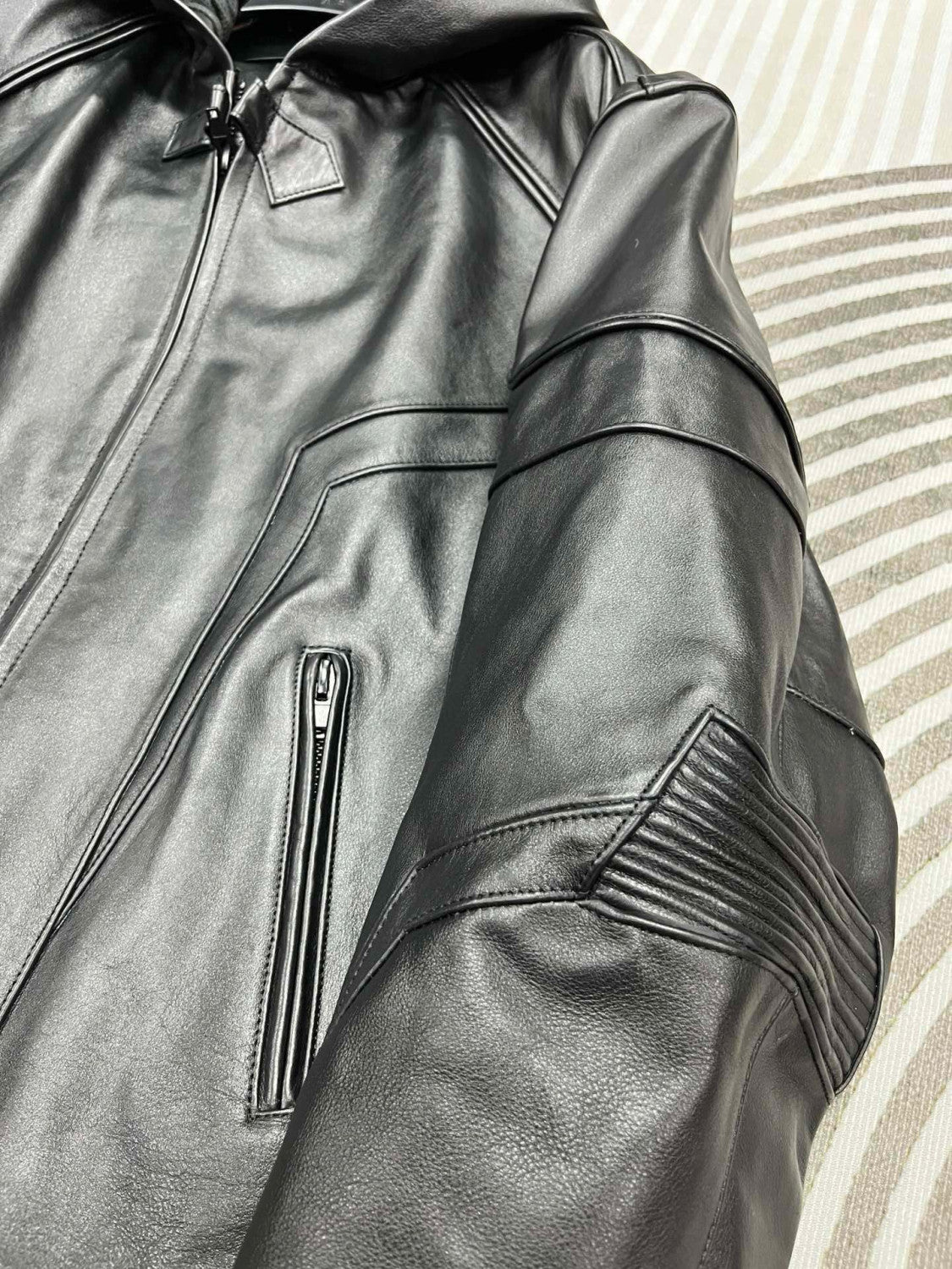 Balenciaga Men's Women's Autumn And Winter High Street Solid Color Cowhide Zipper Long Sleeve Loose BIKER Hooded Jacket Ngvp #8578