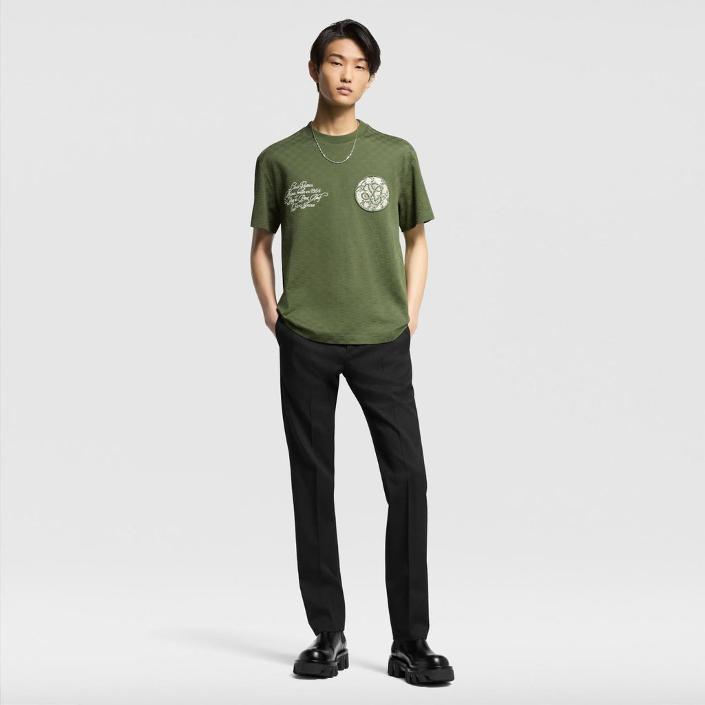 Louis Vuitton Men's Summer Damier Pique Short Sleeve Round Neck Cotton Jacquard Embroidery Straight T-Shirt #71825