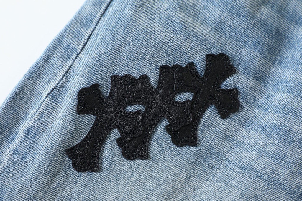 Chrome Hearts Light Blue Graffiti Jeans Pants #96564