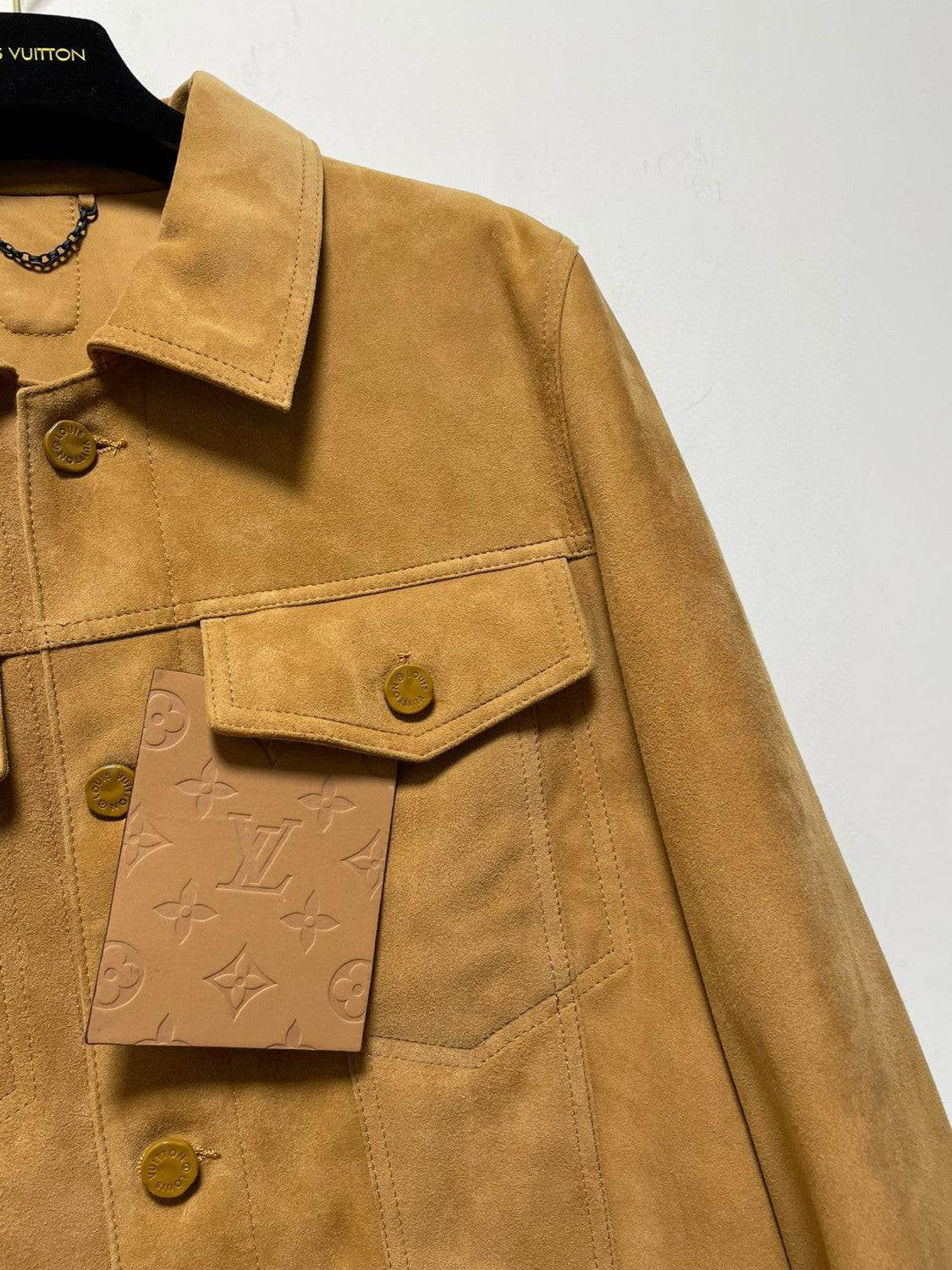 Louis Vuitton Men's Autumn and Winter Khaki Sheepskin Pocket Single Breasted Jacket #98817