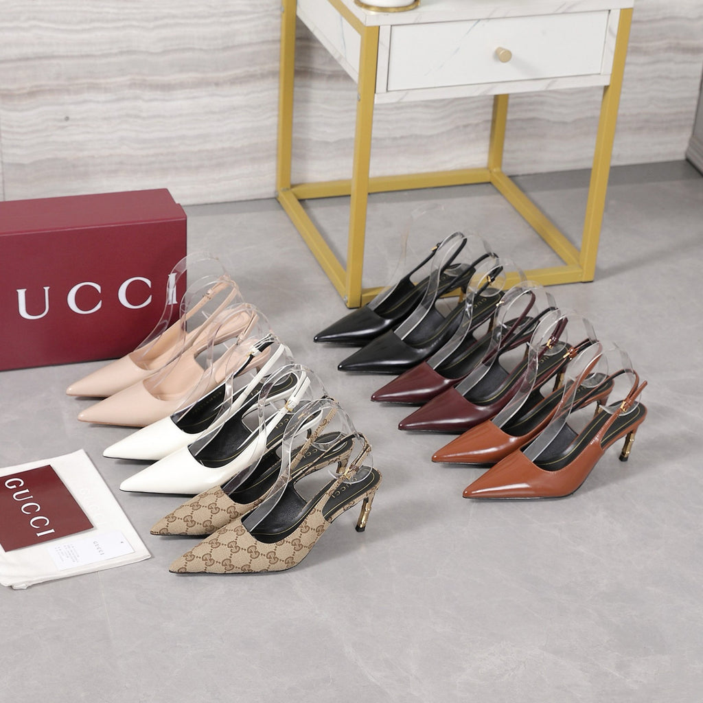 Gucci Cowhide Chain Decoration Horseshoe Heel Sandals #387647