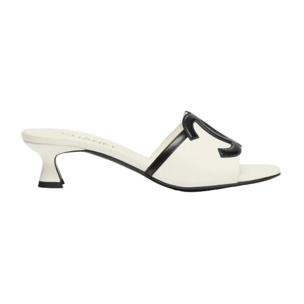 CHANEL Mules Lambskin Beige Black #386260