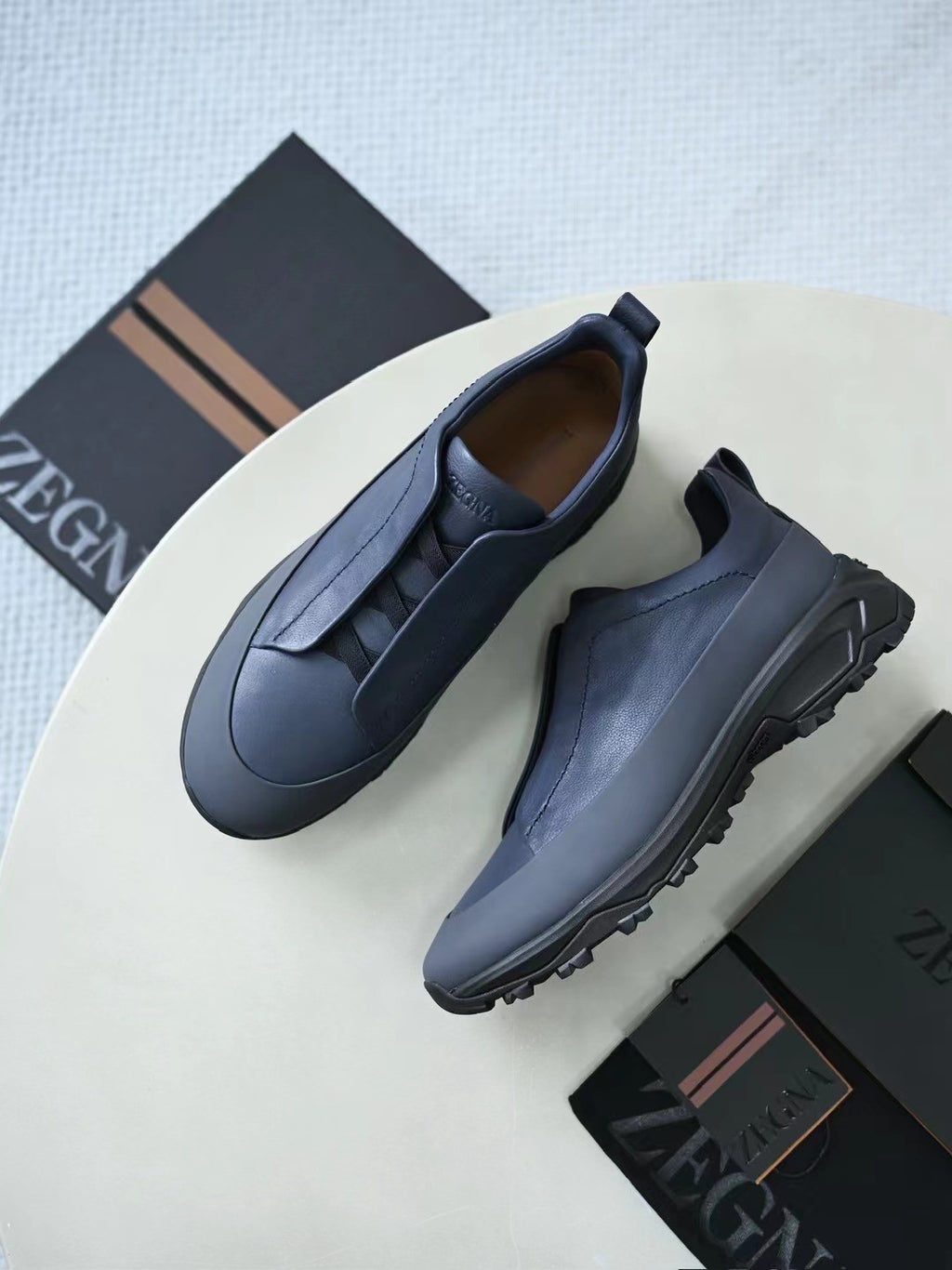 Ermenegildo Zegna Triple Stitchâ„?Monte Men's Fall/Winter Fashion Casual Round Toe Slip On Leather Suede Low Top Slip On Sneakers Shoes #78782