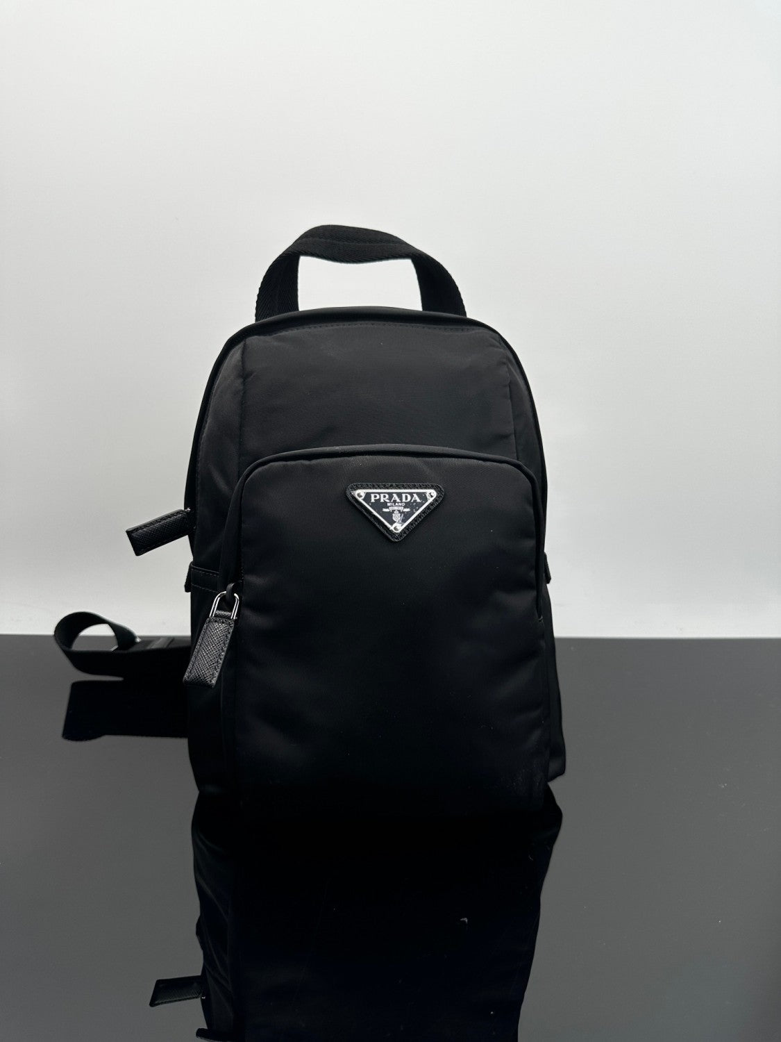 Prada Men's Solid Color Fashion Casual Triangle Logo Recycled Nylon Backpack Bags #78271
