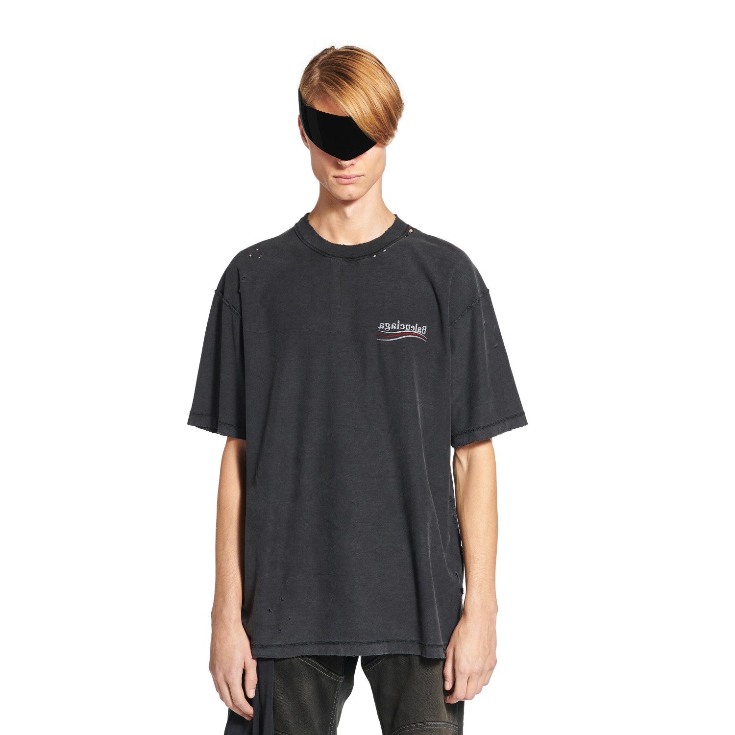 Balenciaga POLITICAL CAMPAIGN INSIDE-OUT Men's Summer Washed Colour Embroidered Letter Short Sleeve Fashionable Short Sleeve T-shirt #78142