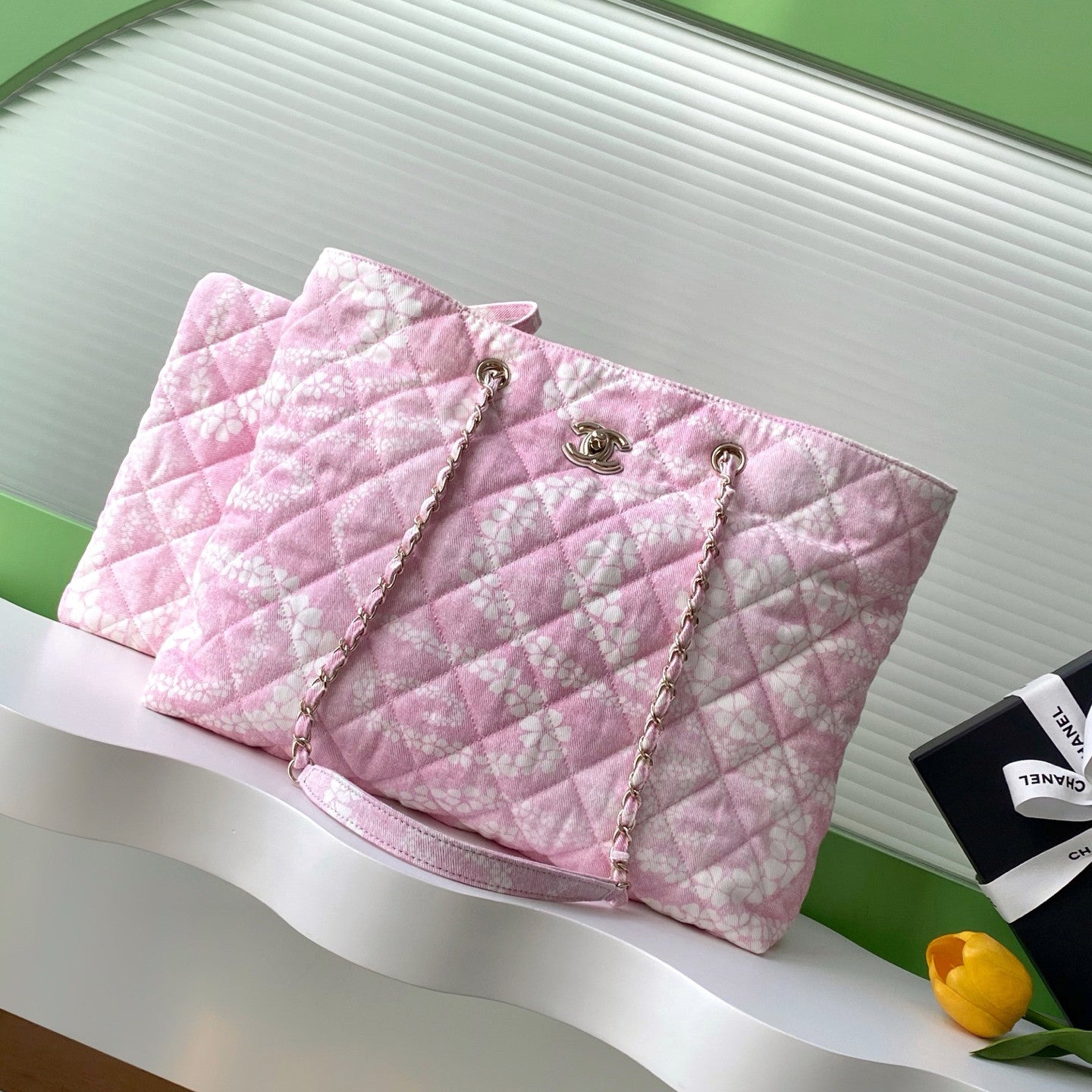Chanel Women's Solid Color Chain Cherry Blossom Print Cotton Shoulder Bag Bags #77446