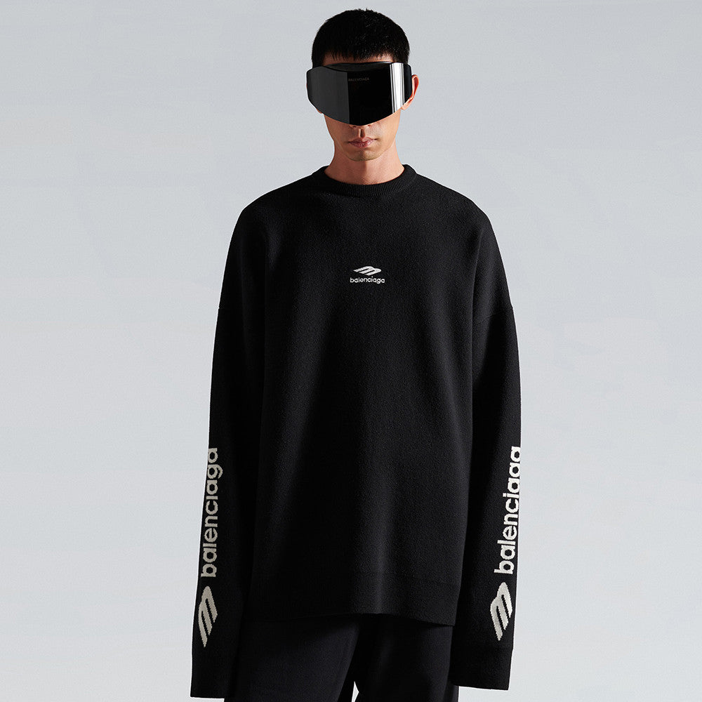 Balenciaga Men's 3B Sports Icon Ski Crewneck in White Black #334344