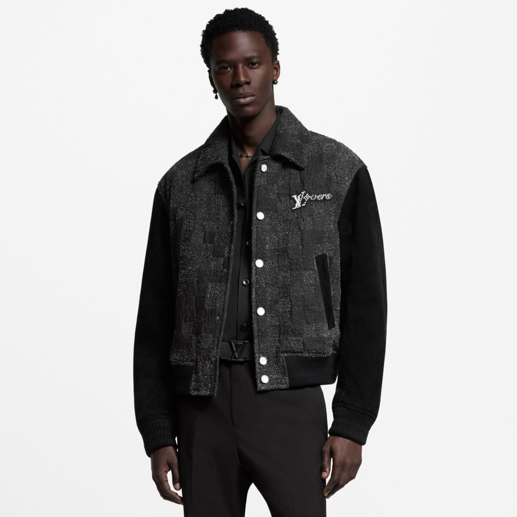Louis Vuitton Men's Fall/Winter Fashion Casual Lapel Single Breasted Handcrafted Pearl Leather Plaid Jacket #79324
