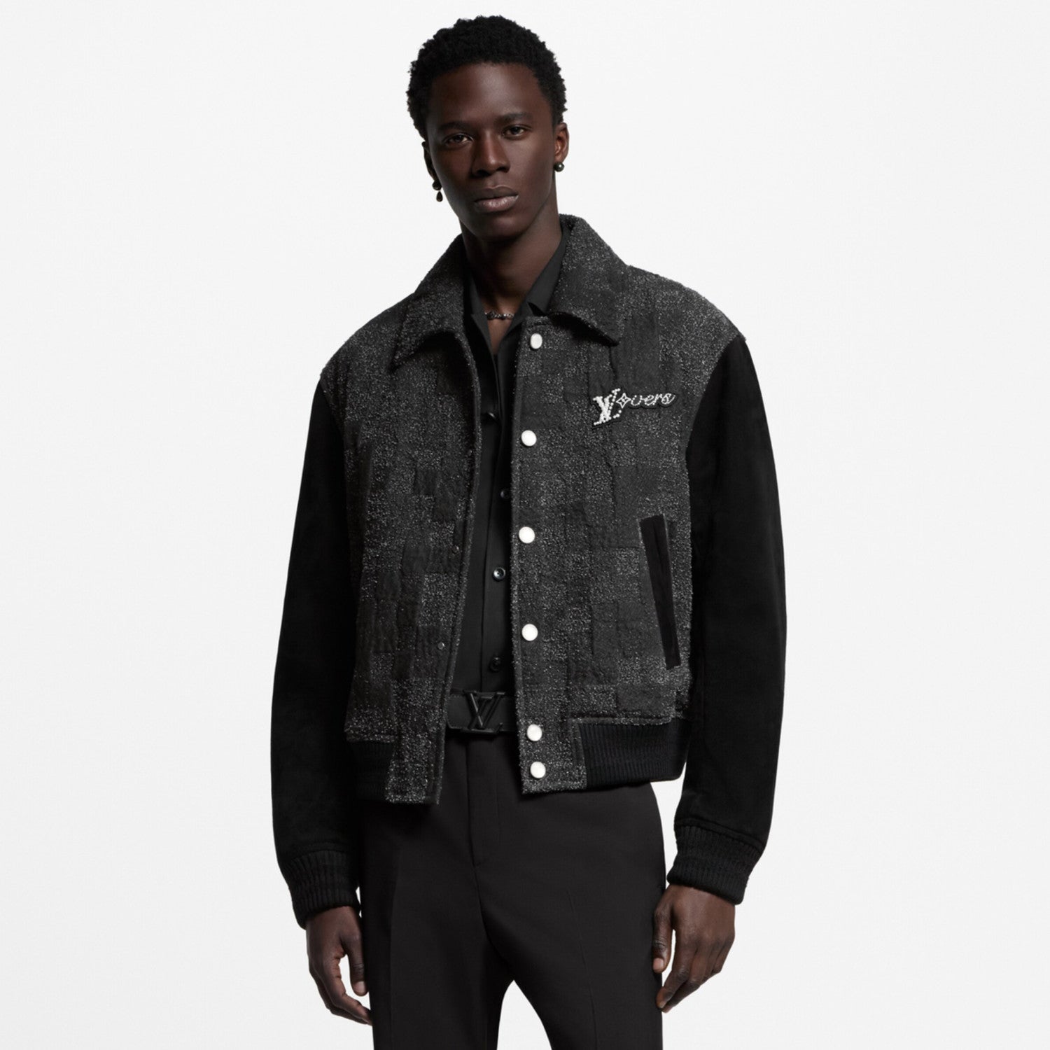 Louis Vuitton Men's Fall/Winter Fashion Casual Lapel Single Breasted Handcrafted Pearl Leather Plaid Jacket #79324
