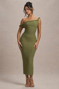 Salome | Olive Twisted Asymmetric Midi Dress