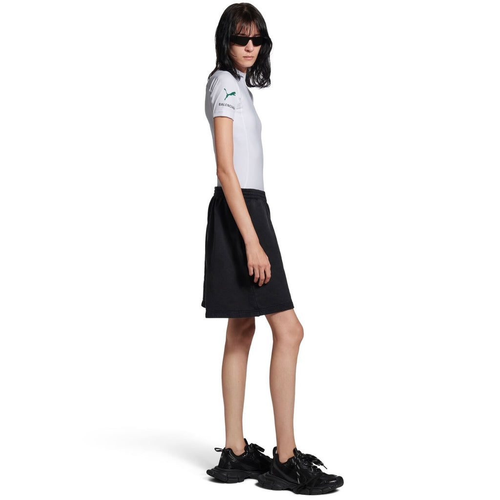 Balenciaga x PUMA Women's and Men's CAT Print White Technical Stretch Fabric Fitted T-shirt #333096