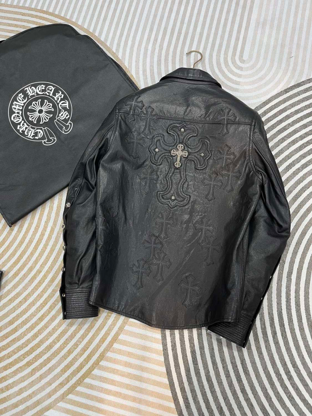 Chrome Hearts Men's Autumn and Winter Black Sheepskin Single Breasted Lapel Long Sleeve Jacket #99454