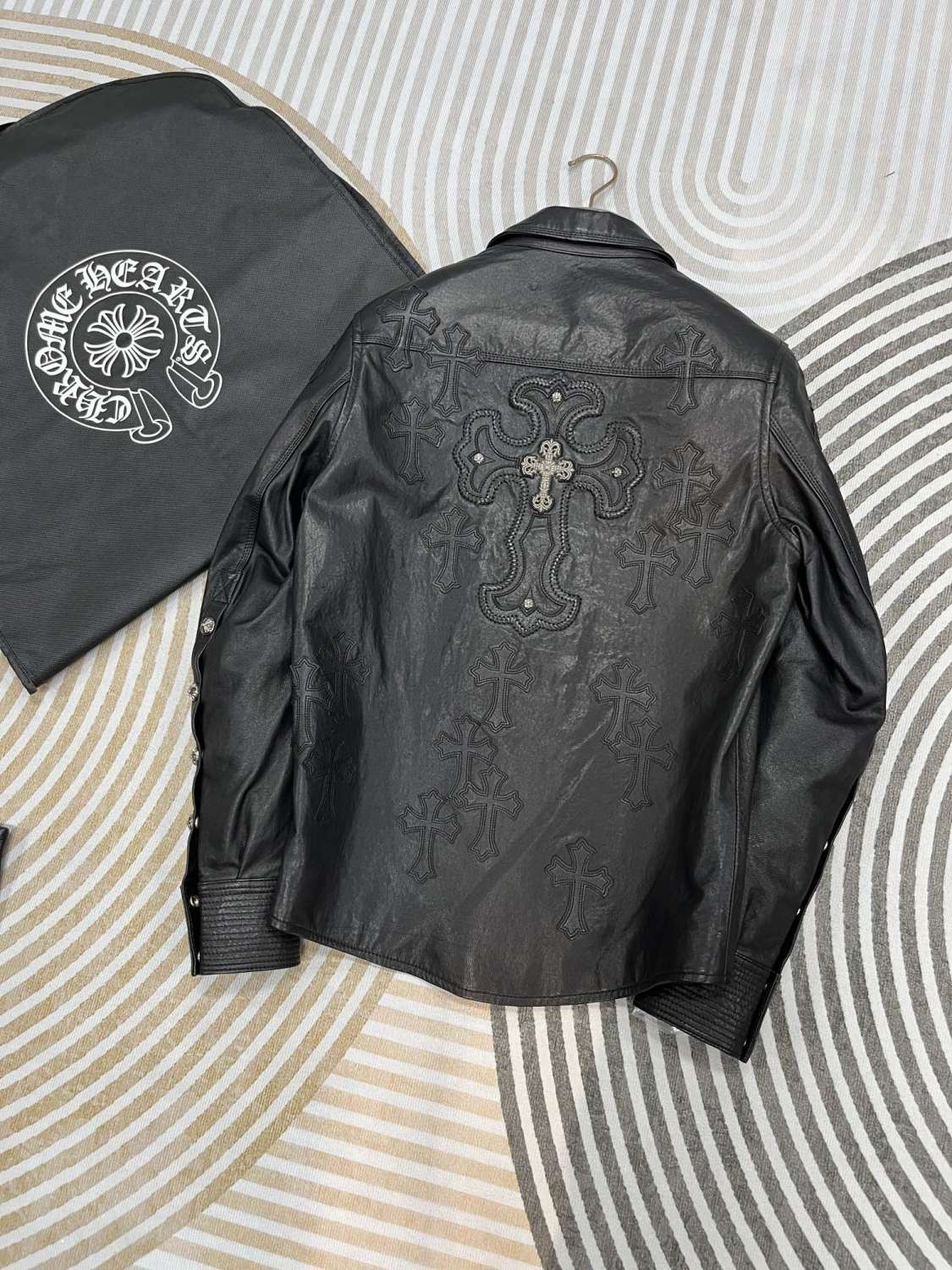 Chrome Hearts Men's Autumn and Winter Black Sheepskin Single Breasted Lapel Long Sleeve Jacket #99454