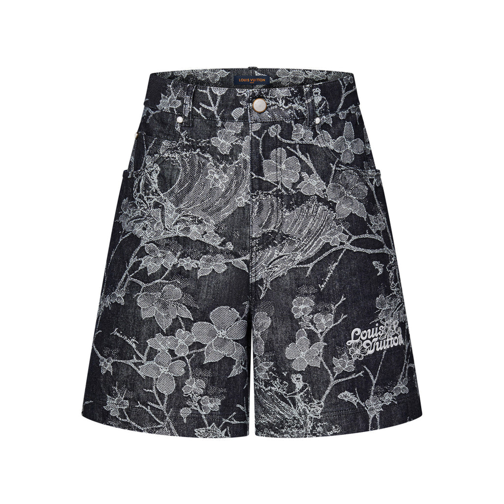Louis Vuitton Men's Summer Botanical Print Full Print Lapel Single Breasted Short Sleeve Shirt Button Down Shorts Suit Set #99966