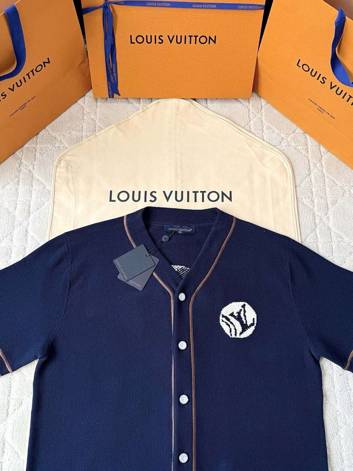 Louis Vuitton Men's Summer Fashion Casual Single Breasted Embroidered Pattern Short Sleeved Knitted Baseball Shirt #78426