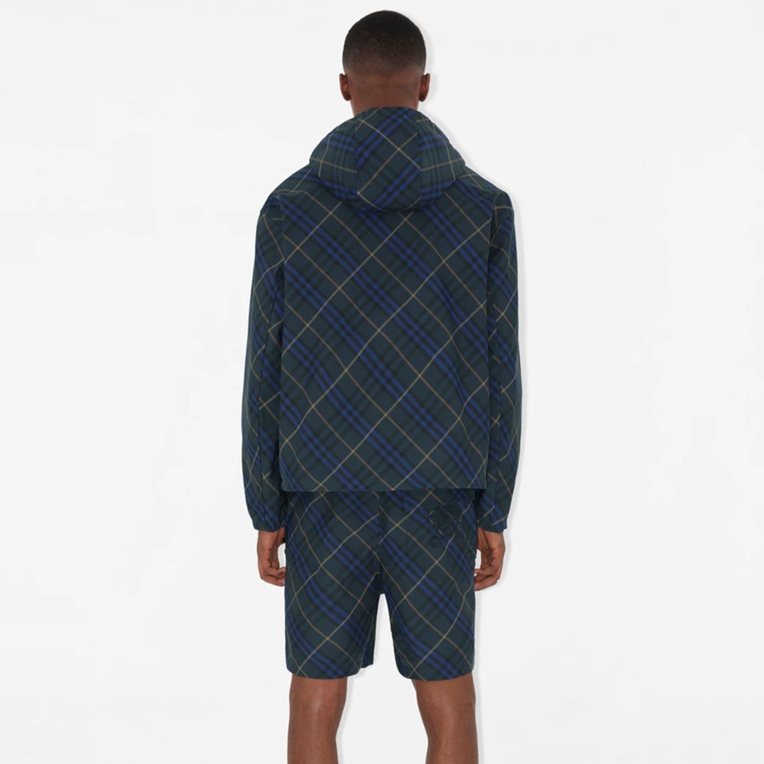Burberry Men's Spring and Autumn Check Twill Jacket Shorts Set Equestrian Rider Logo Applique Fashion High Street Trend Hooded Jacket Drawstring Shorts Set Suit #81226