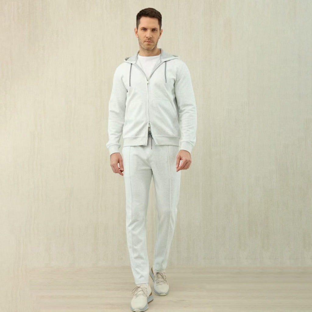 Brunello Cucinelli Men's Solid Colour Hooded Zip Sweatshirt Jacket Drawstring Comfort Straight Trousers Pants Sweatpants Suit Set  #81324