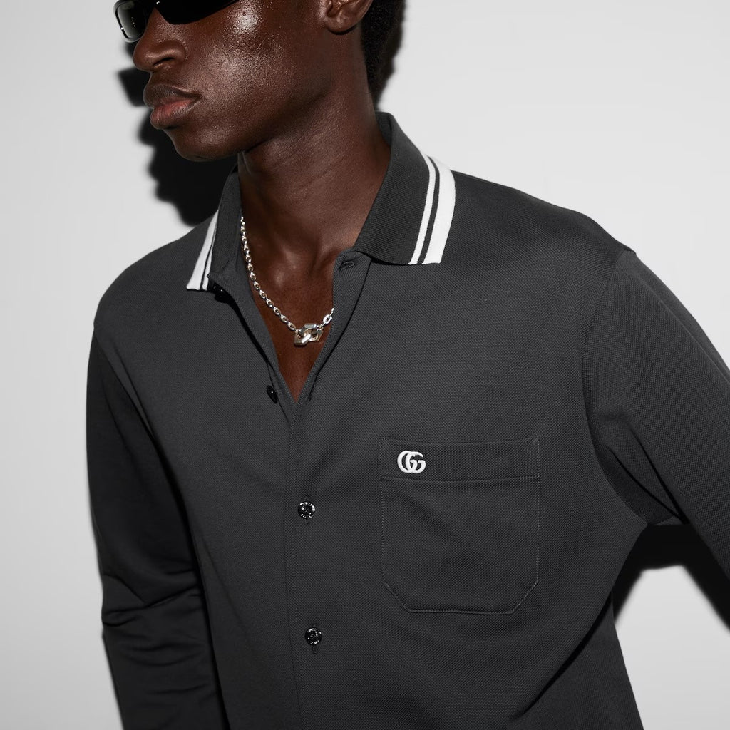 Prada Men's & Women's Spring/Fall Fashion Casual Solid Color Collared Single-Button Embroidered Polo Shirt #79128