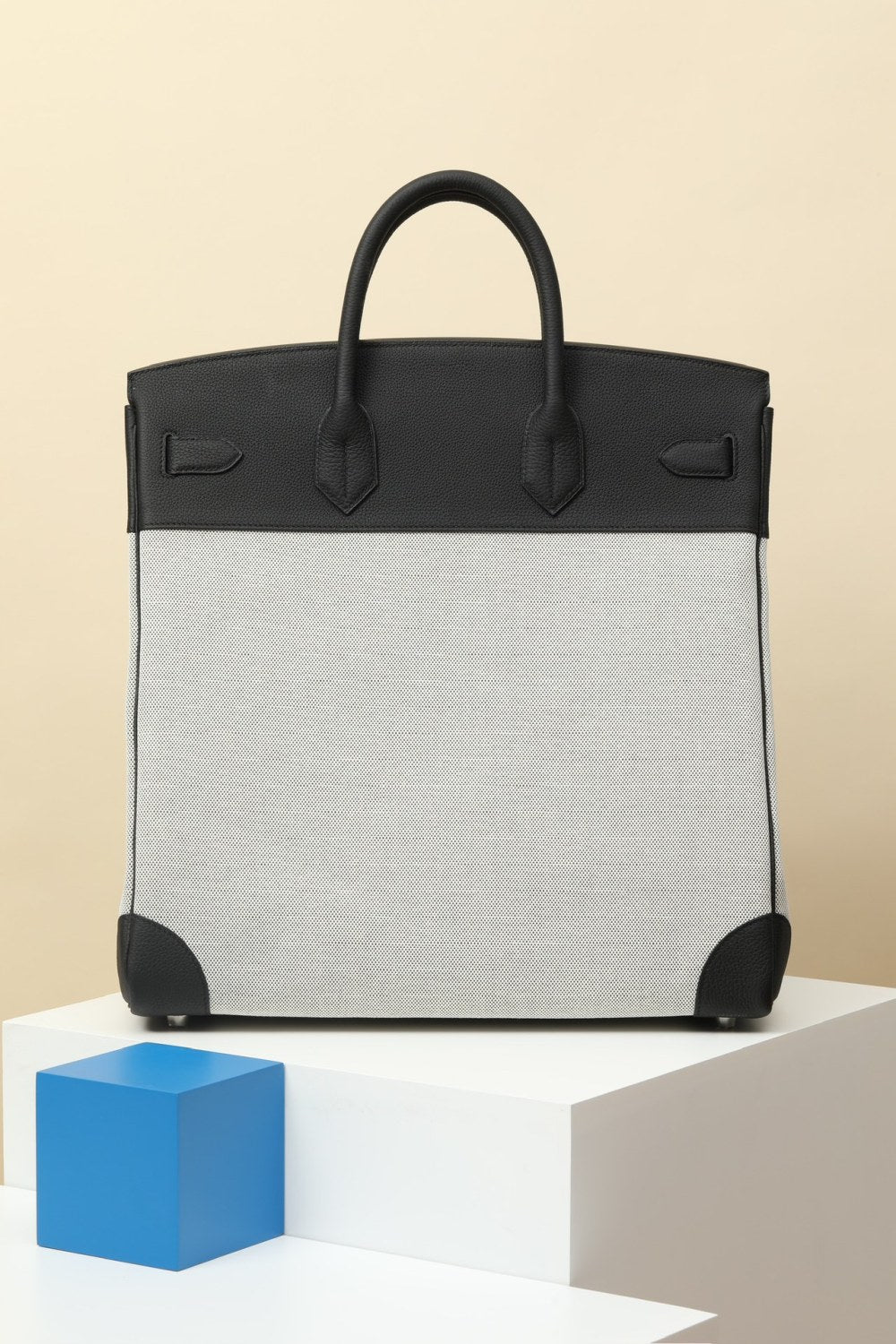 Hermes HacHaut A Courroies 40 HACG40 Women's Silver Buckle Canvas And Cowhide Colour Blocked Handbag Bag Bags #77113