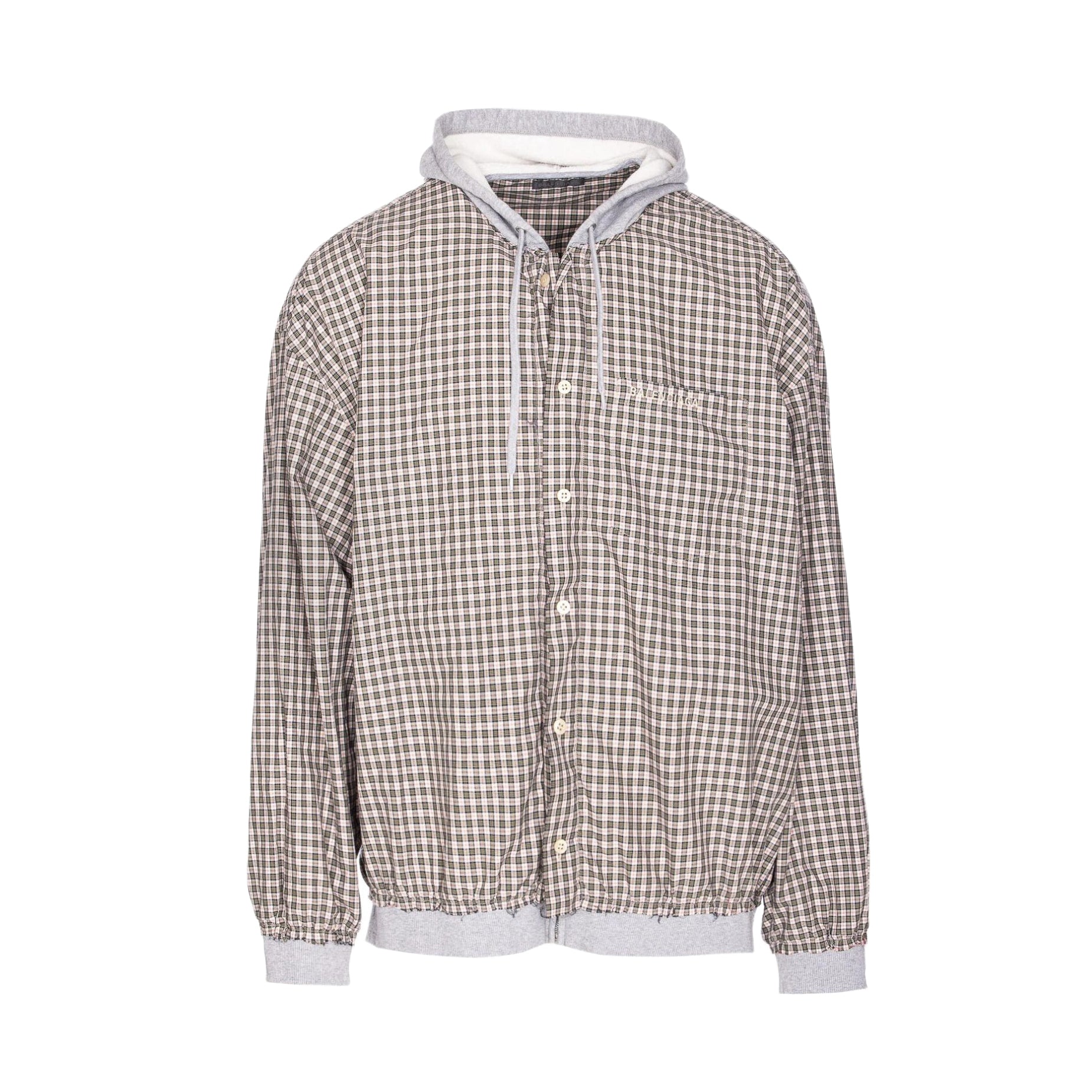 Balenciaga Men's Spring/Autumn Checkered Print Cotton Hooded Single-Breasted Zipper Long-Sleeved Shirt #77746
