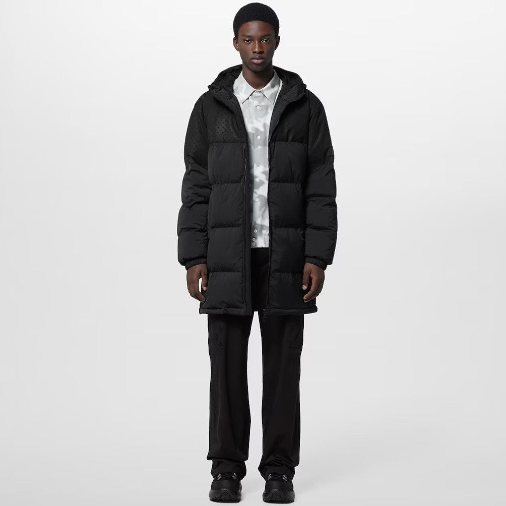 Louis Vuitton Men's and Women's Embossed Patchwork Mid Length Down Jacket #333370