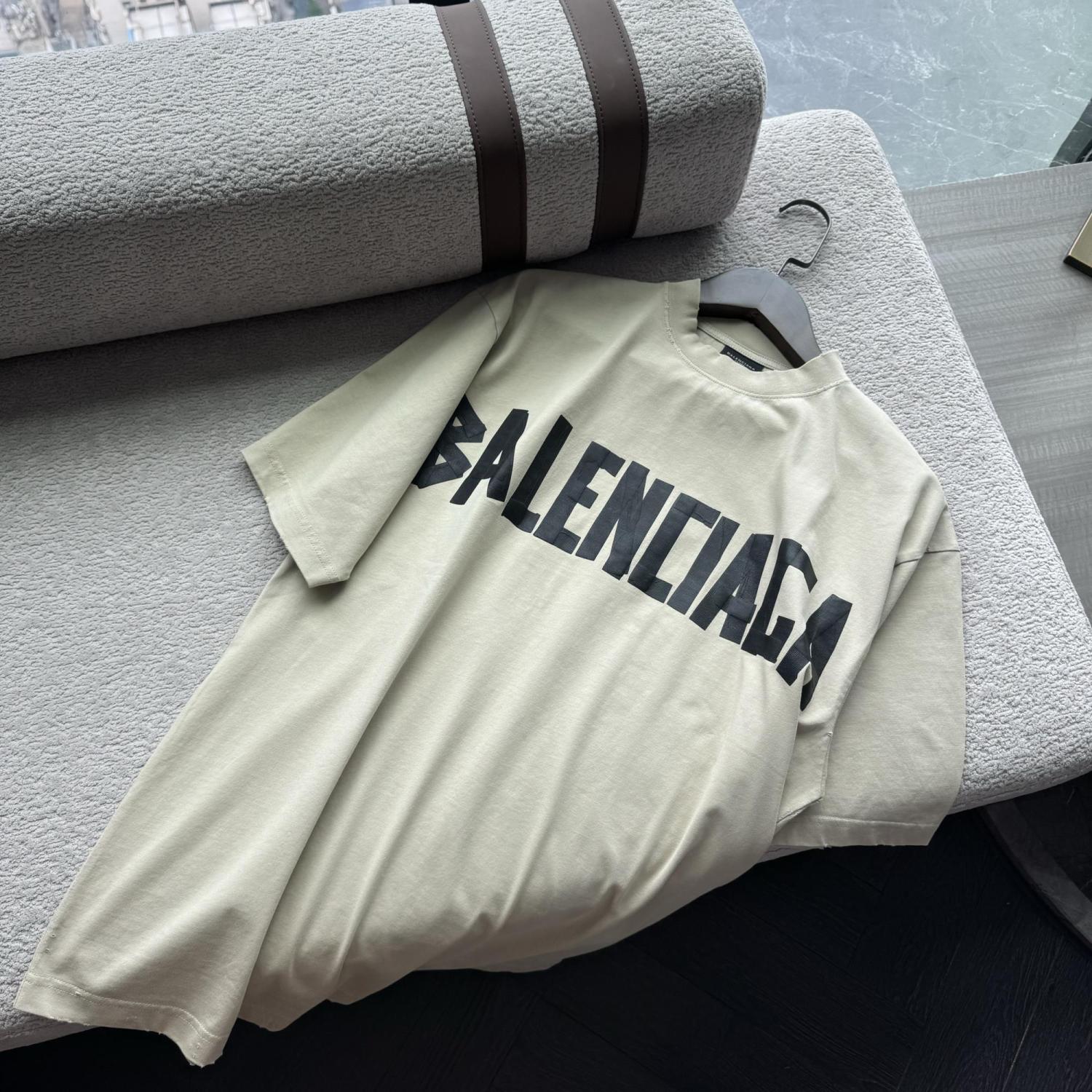Balenciaga Tape Type Men's and Women's Summer Tape Letter Print Solid Color Cotton Crew Neck Short Sleeve T-Shirt #77878