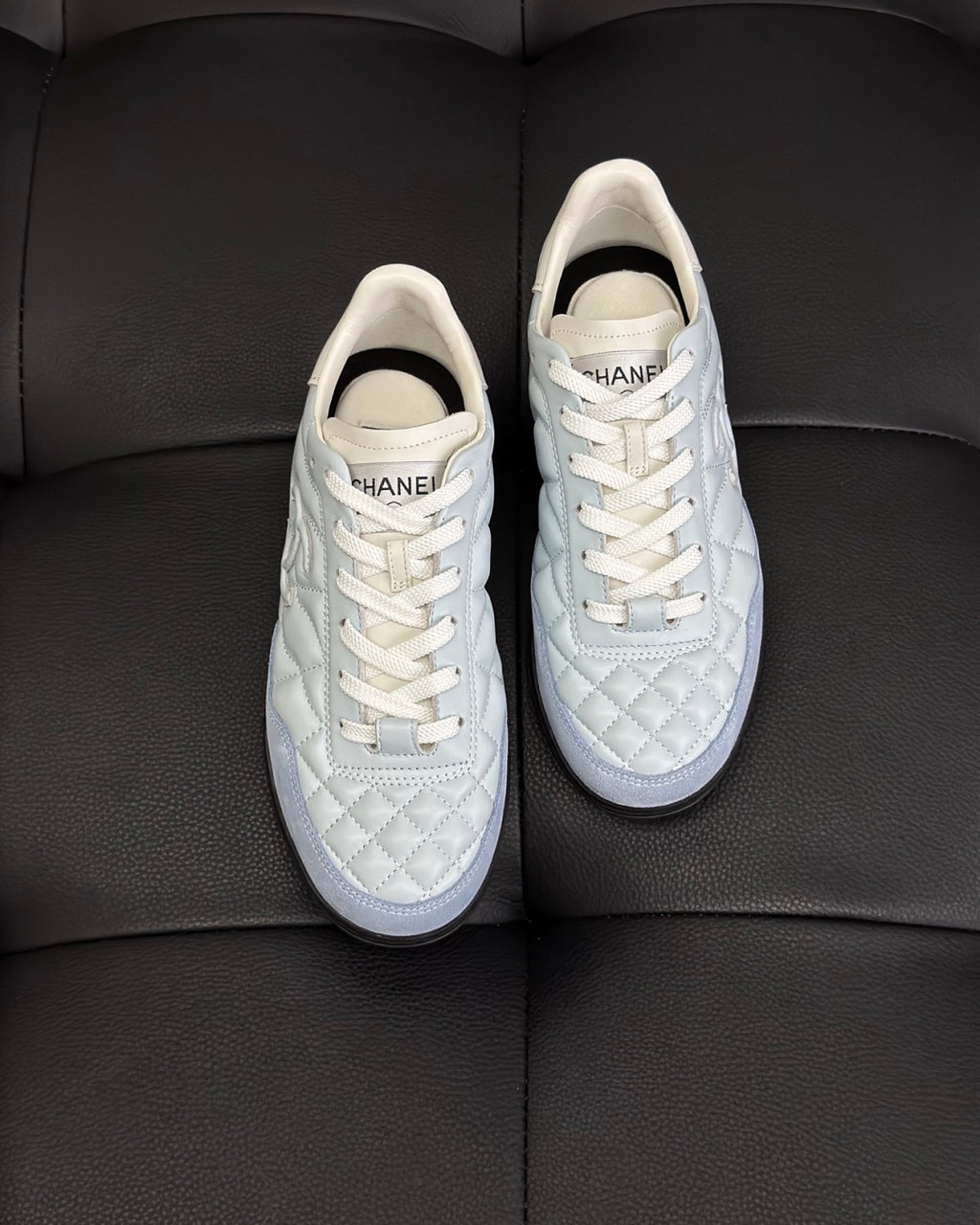 Chanel Women's Solid Color Round Toe Leather Low Top Lace-Up Sneakers Shoes #77416