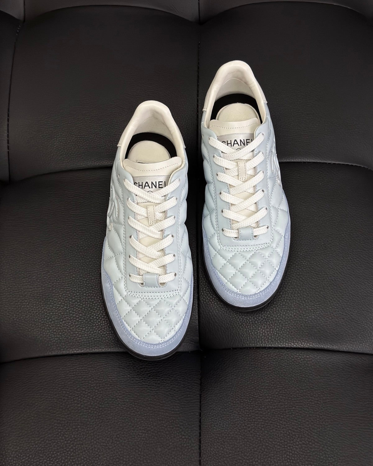Chanel Women's Solid Color Round Toe Leather Low Top Lace-Up Sneakers Shoes #77416