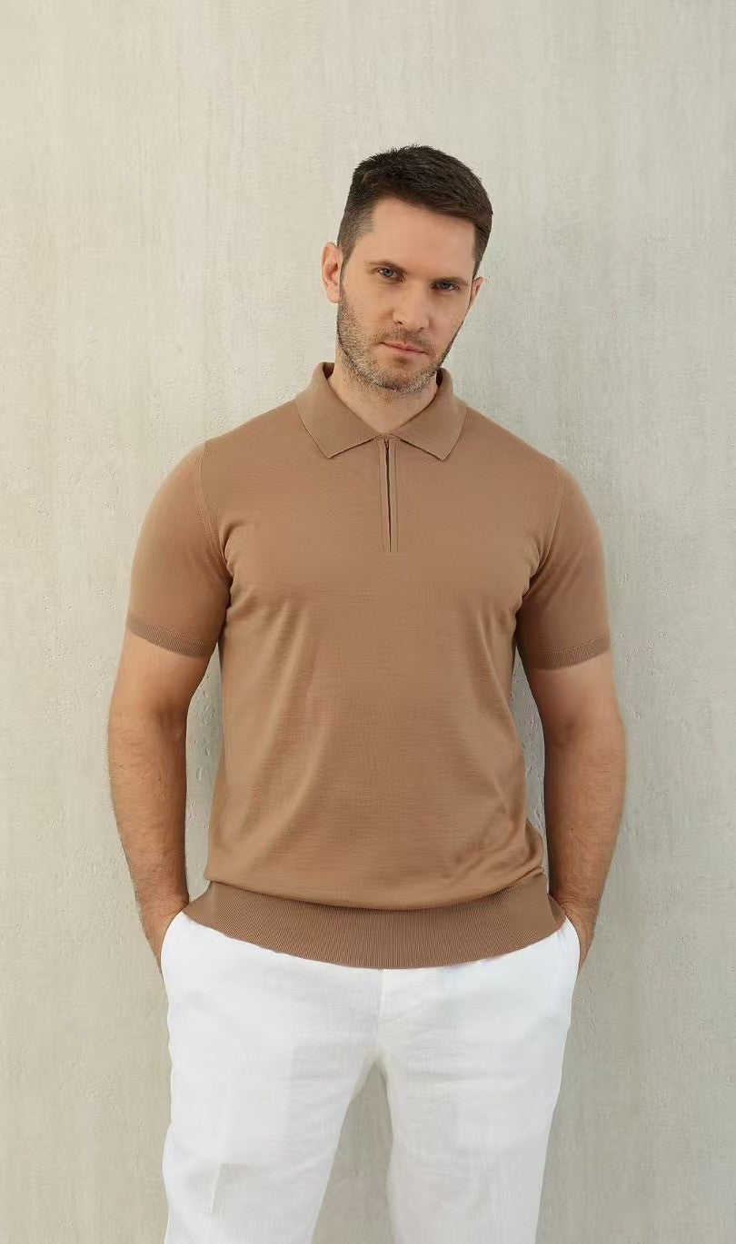 Loro Piana Men's Summer Solid Color Half Zip Straight Short Sleeve Polo Shirt Ngvp #1555