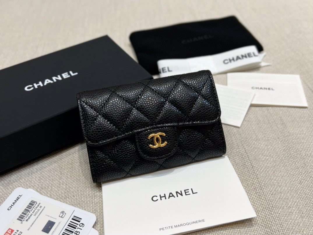 Chanel Women's Fashion Classic Solid-Color Leather Logo Metal Icon Flap Card Holder Bag Bags #79488