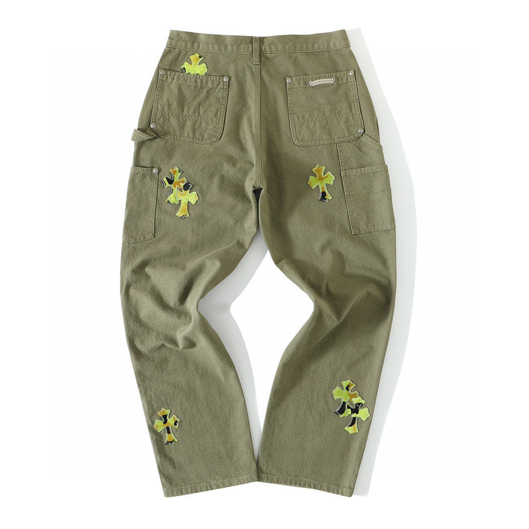 Chrome Hearts Green Denim Printed Casual Pants #22139
