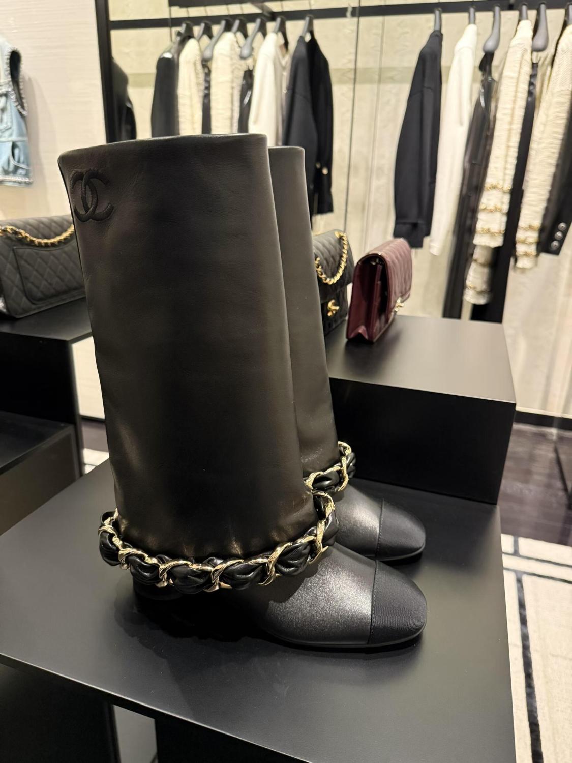 Chanel High Boots Lambskin Grosgrain Black #335049