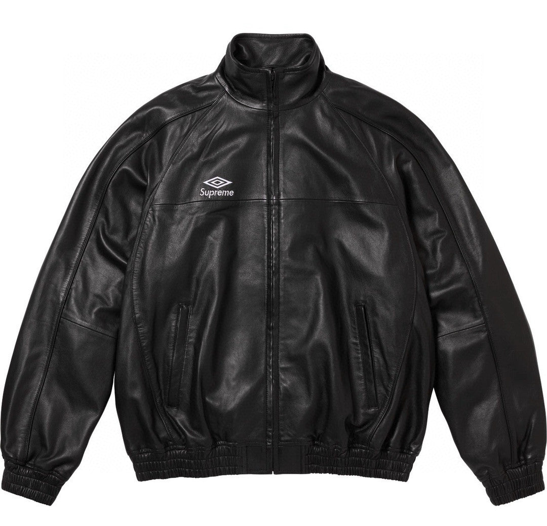 Supreme Men's And Women's  Spring/fall Fashion Casual Solid Color High Neck Zipper Front Embroidered Logo Leather Jacket #79518
