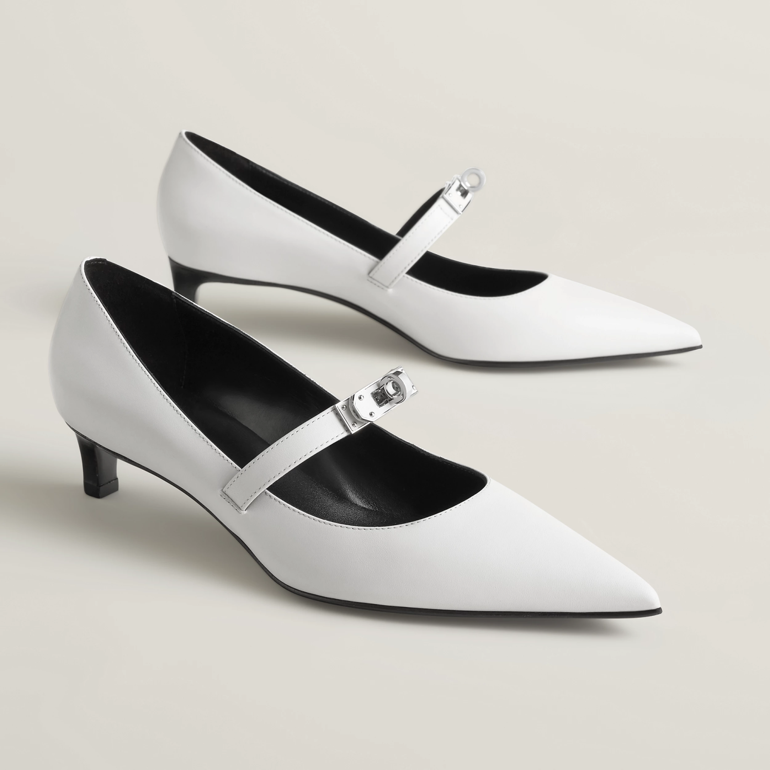 Hermes Women's Kiara 40 Pump Four Seasons Solid Color Pointy Toe Leather Stiletto High Heels Casual Shoes #81322