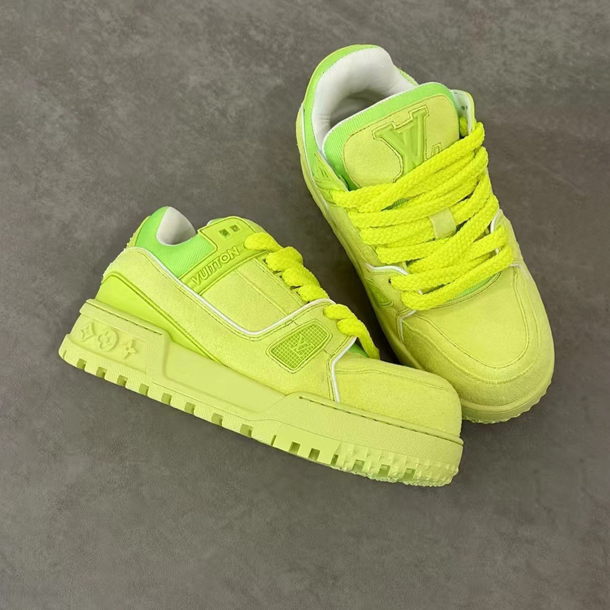 Louis Vuitton LV Trainer Maxi  Men's Women's Colour Blocking Patchwork Leather Lace-Up Low Top Board Shoes Fashion Thick Laces Comfortable Sports Running Shoes #76341