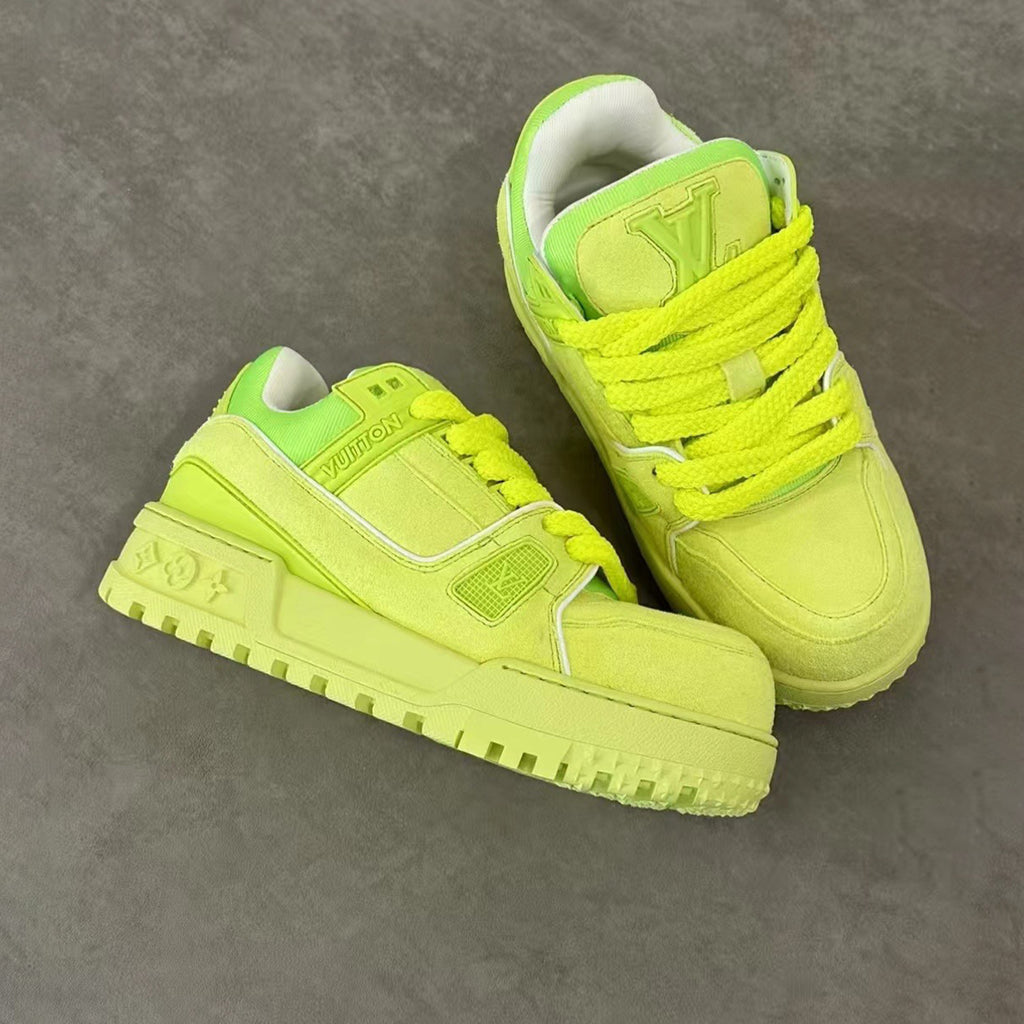 Louis Vuitton LV Trainer Maxi  Men's Women's Colour Blocking Patchwork Leather Lace-Up Low Top Board Shoes Fashion Thick Laces Comfortable Sports Running Shoes #76341