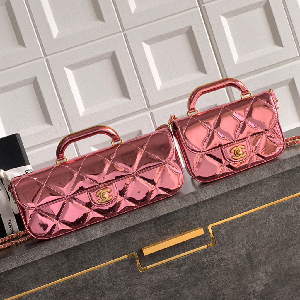 Chanel Large Flap Bag With Top Handle Women's Baguette-shaped Long Bag Refined And Elegant Crossbody Bags Metallic-colored Leather Tends To Fade Easily #81873A