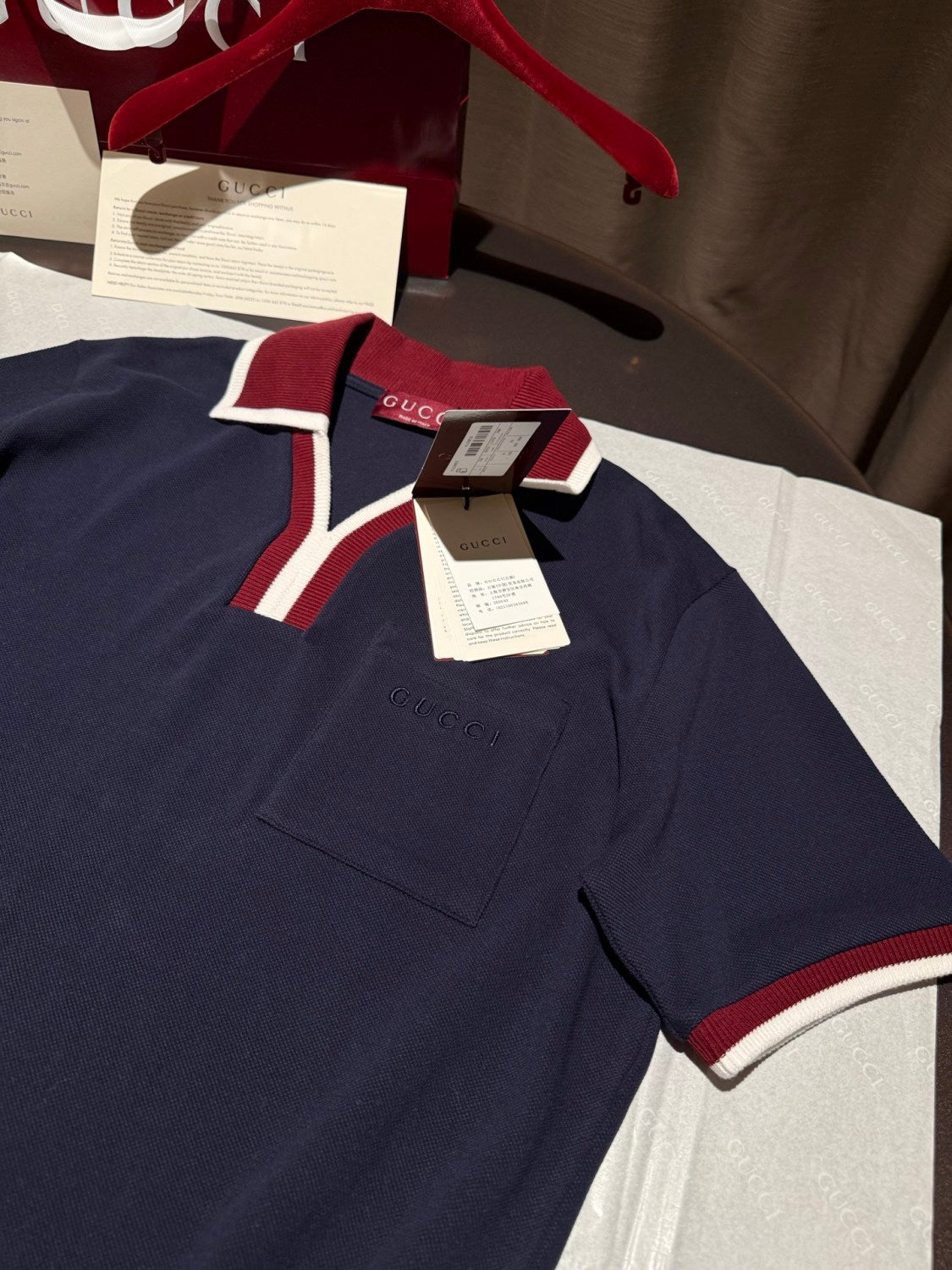 Gucci Men's And Women's Summer Fashion Classic V-neck Color Block Cotton Polo Shirt Short Sleeved T-Shirt #78425