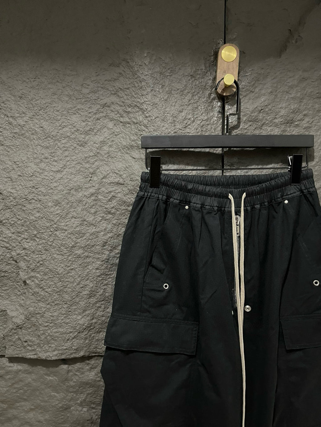Rick Owens Men's Spring & Fall Black Multi-Pocket Drawstring Zipper Wide Leg Flared Pants #76955