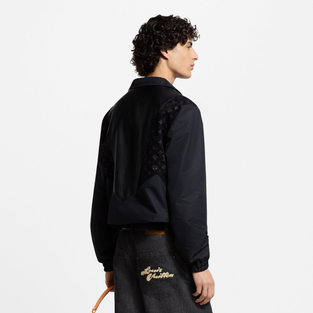 Louis Vuitton Men's Spring/summer Casual Fashion Solid Color Logo Embossed Zipper Cuff Elastic Mixed Leather Sports Jacket #78366