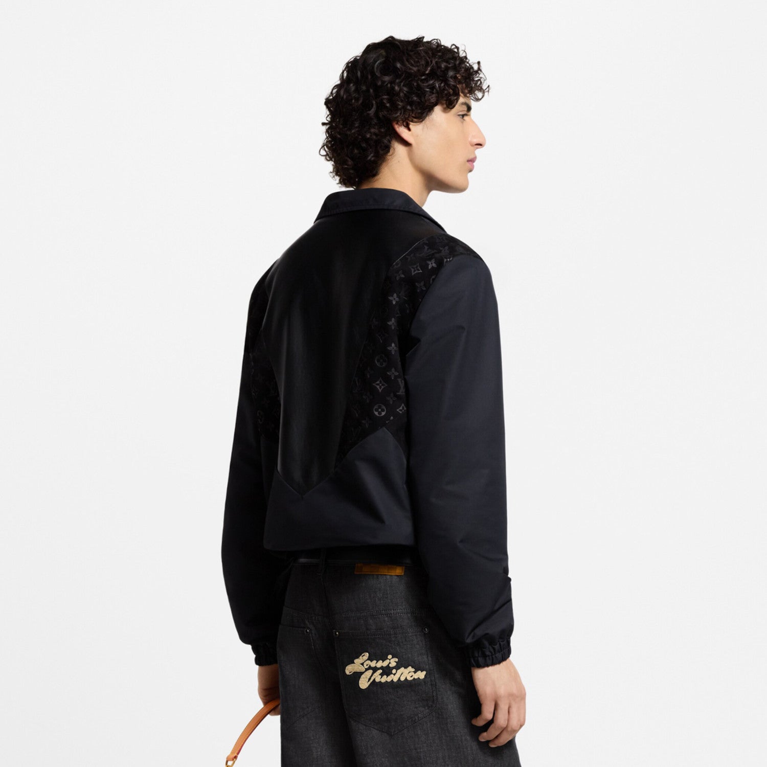 Louis Vuitton Men's Spring/summer Casual Fashion Solid Color Logo Embossed Zipper Cuff Elastic Mixed Leather Sports Jacket #78366