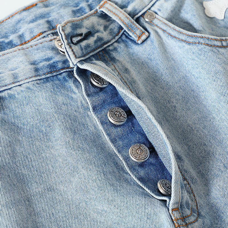 Chrome Hearts Light Blue Graffiti Jeans Pants #96564