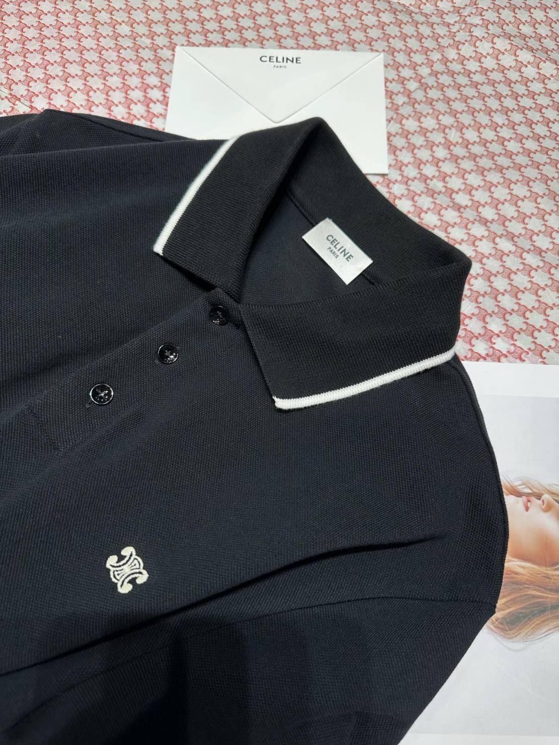 Celine Men's Summer Embroidered Logo Solid Color Short Sleeve Polo Shirt T-Shirt #72561