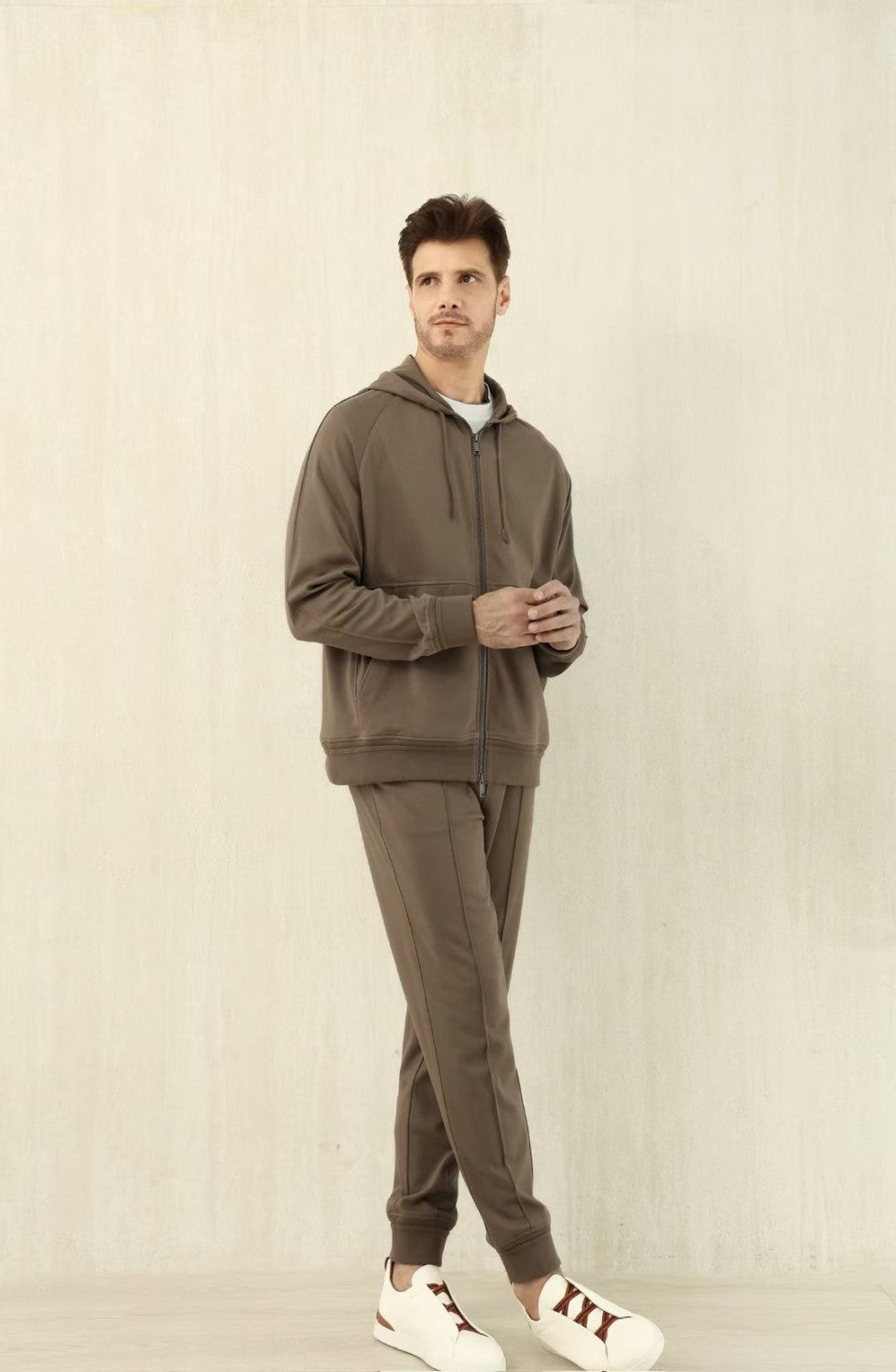 Ermenegildo Zegna Men's Spring/Fall Zipper Drawstring Hoodie Sweatshirt & Solid-Color Casual Pants Suit Set Ngvp #2352