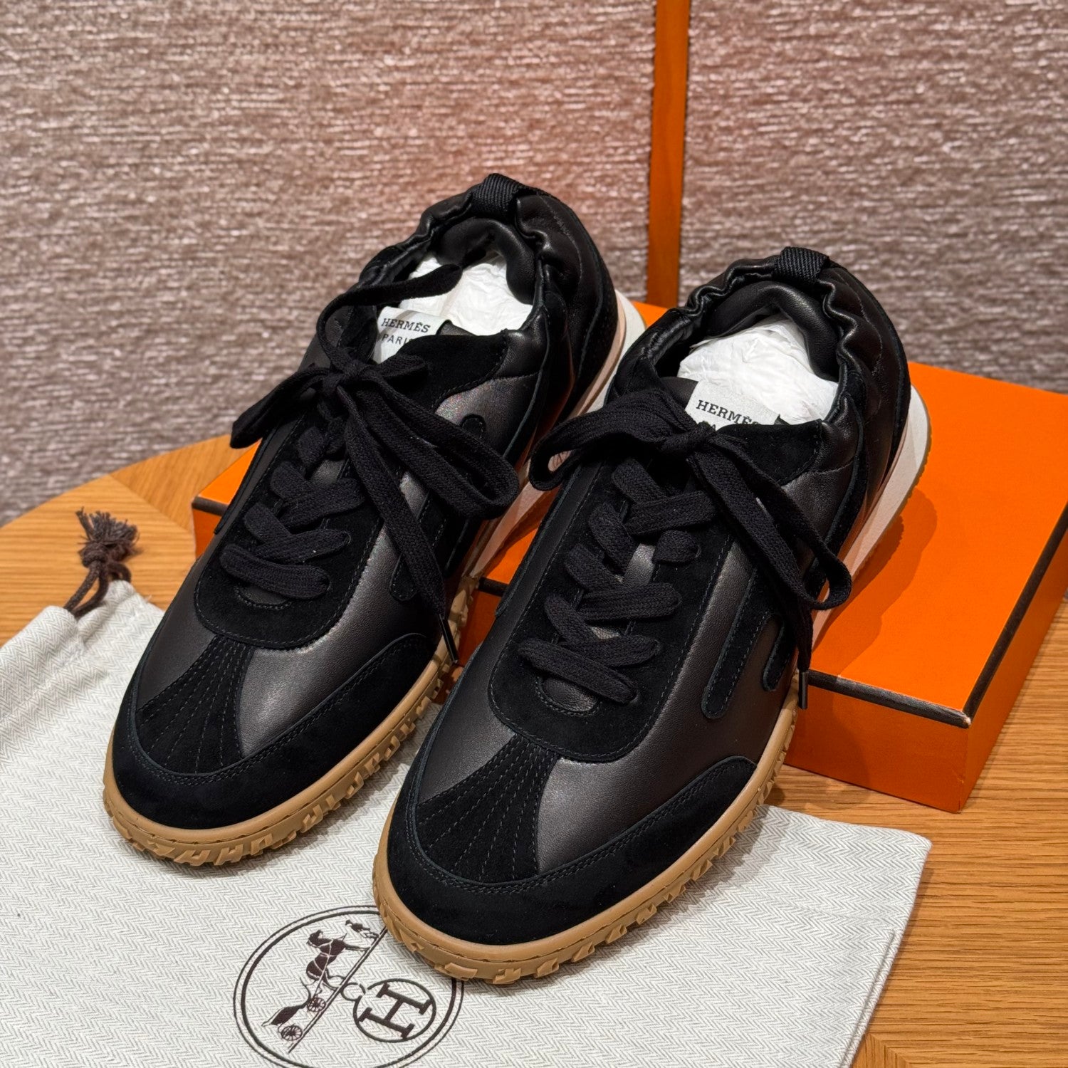 Hermes Jet Men's And Women's Spring/Fall Fashion Casual Round Toe Lace Up Low Top Suede Rubber Sole Training Shoes Sneakers #78581