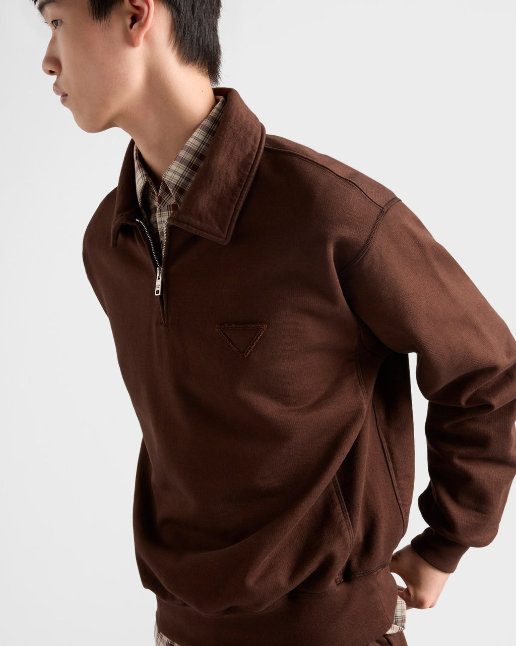 Prada Men's And Women's Spring/fall Fashion Casual Solid Color Collared Half Zip Logo Polo Shirt Pullover Long Sleeve Sweatshirt #79262