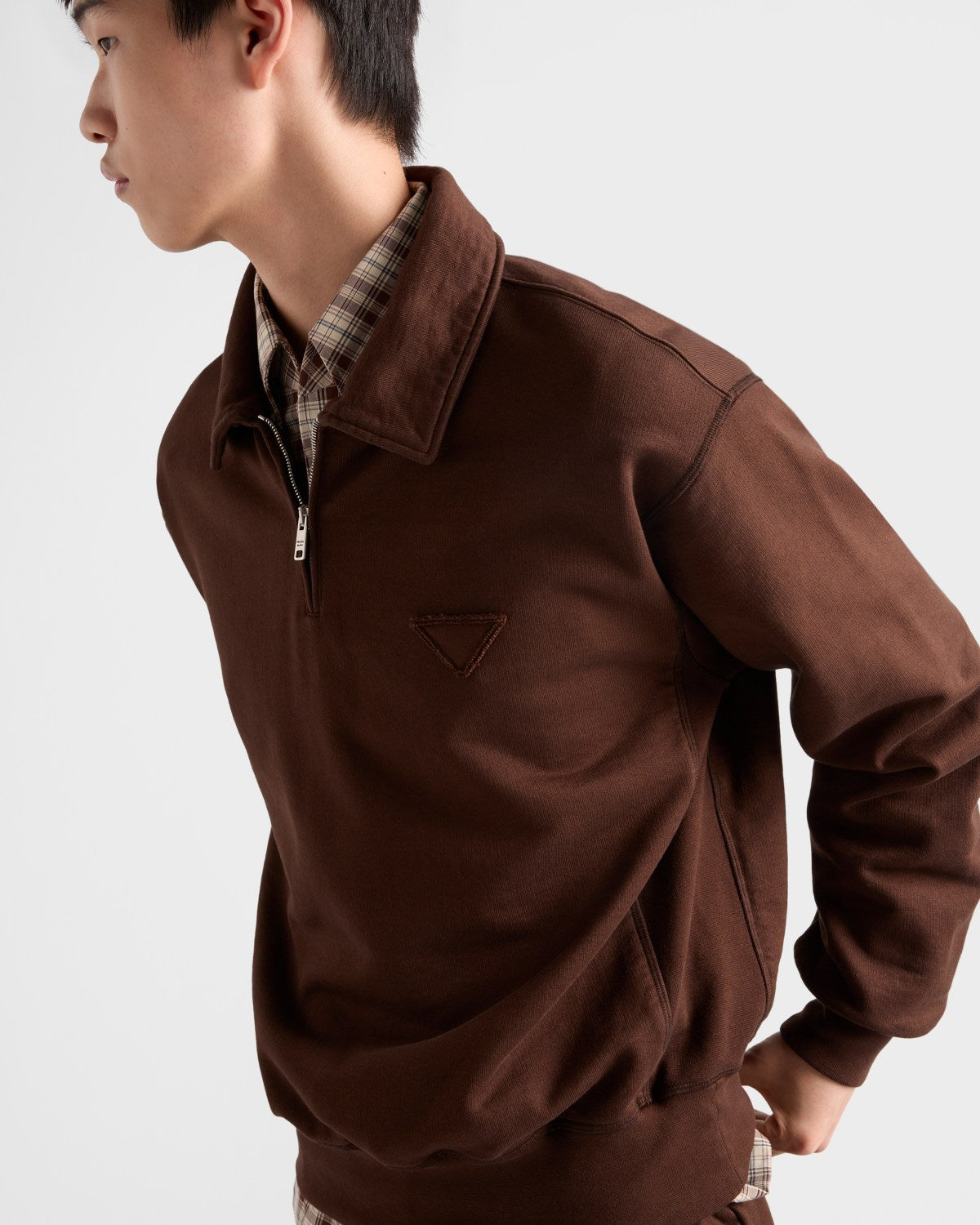 Prada Men's And Women's Spring/fall Fashion Casual Solid Color Collared Half Zip Logo Polo Shirt Pullover Long Sleeve Sweatshirt #79262