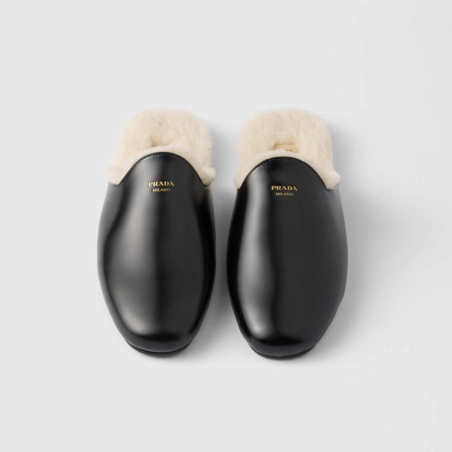 Prada Women's Fall/winter Fashion Casual Round Toe Slip On Leather Suede Fleece Lined Mule Shoes Half Slip On Slippers Shoes #79259
